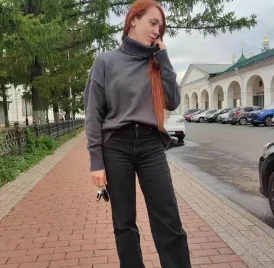 Damen Modischer Rollkragenpullover aus weichem Material EB