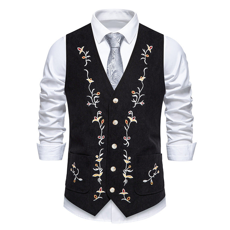 Herren elegante Weste mit floralem Stickdesign EB