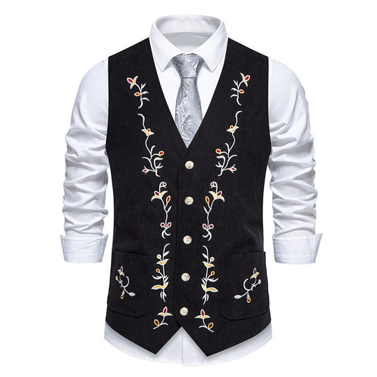 Herren elegante Weste mit floralem Stickdesign EB
