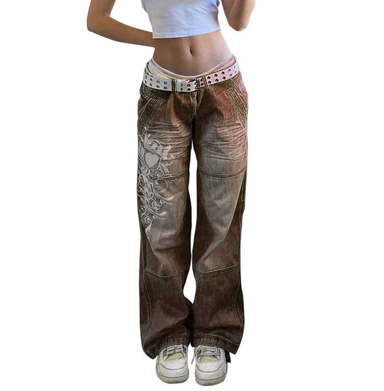 Damen weite Jeans mit einzigartigem grafischen Design EB