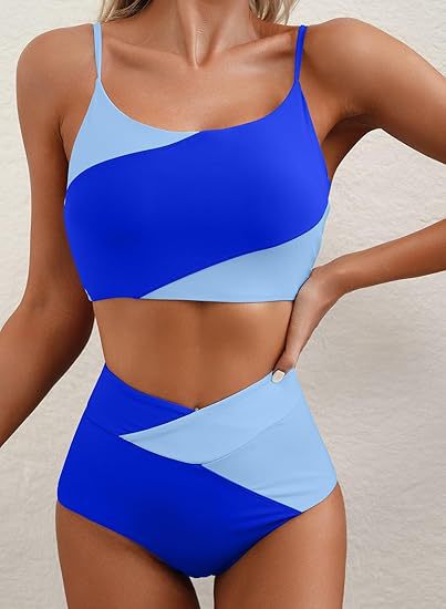 Damen Hoch tailliertes Bikini-Oberteil mit asymmetrischem Design EB