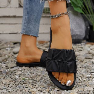 Damen Komfortable Riemchen-Sandalen mit modischem Falten-Design EB