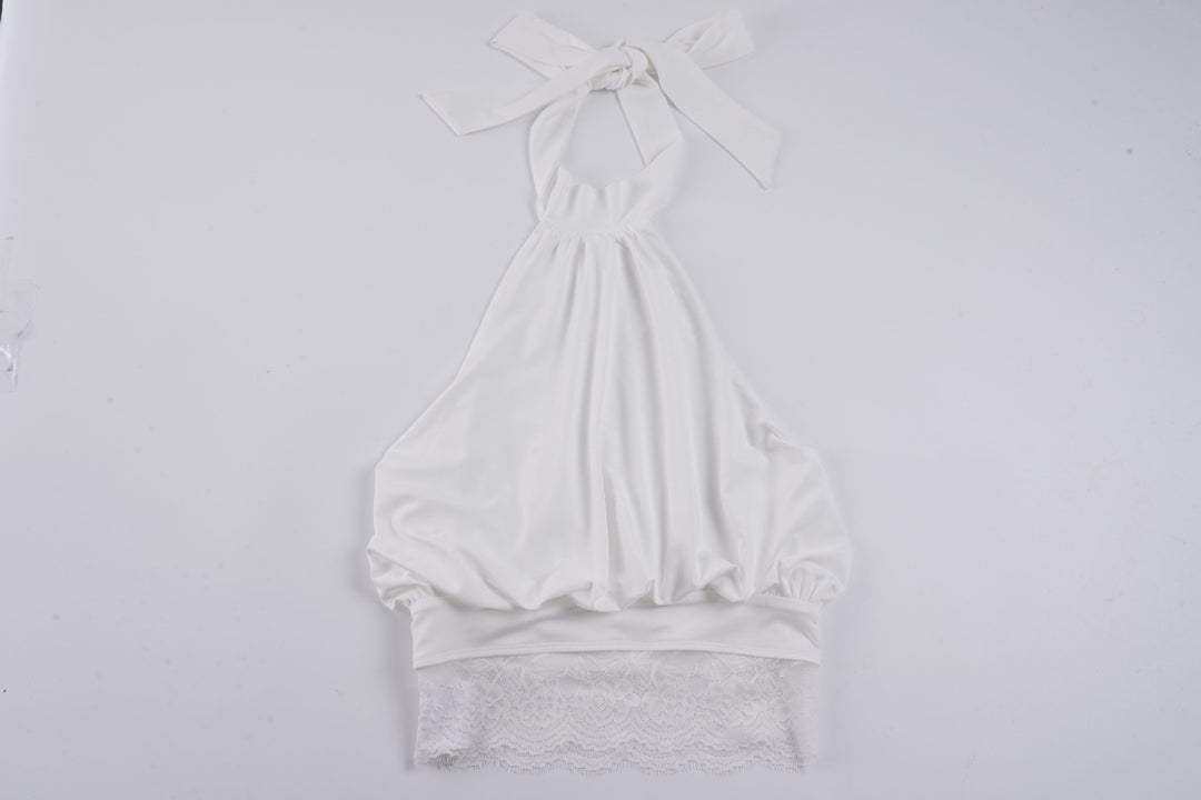 Damen elegantes Spaghetti-Trägertop mit transparentem Spitzenbesatz EB