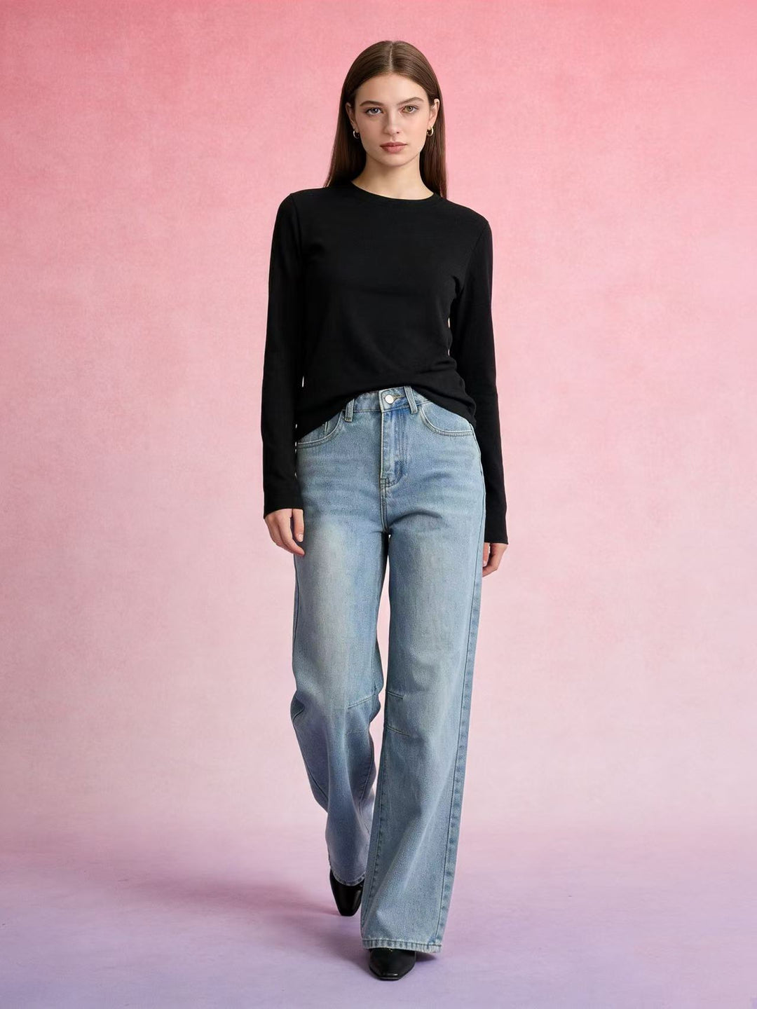 Damen nan schlichtes langarm-Feinstrickshirt mit Rundhalsausschnitt, leicht taillierter Silhouette und elastischem Tragekomfort EB