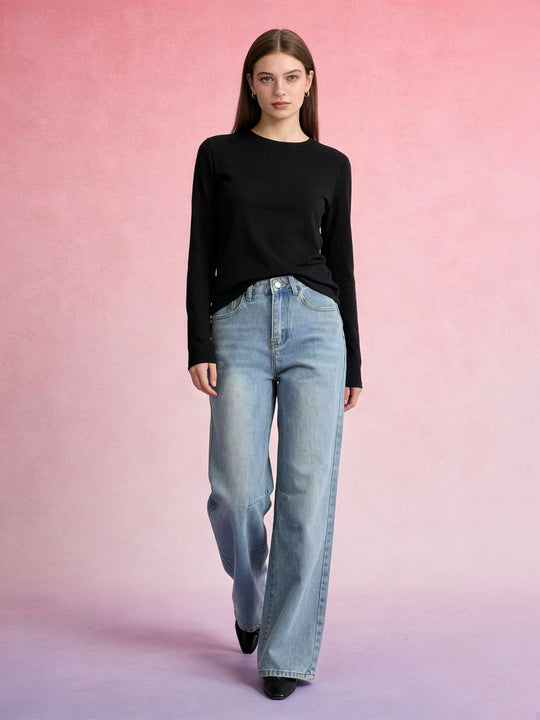Damen nan schlichtes langarm-Feinstrickshirt mit Rundhalsausschnitt, leicht taillierter Silhouette und elastischem Tragekomfort EB