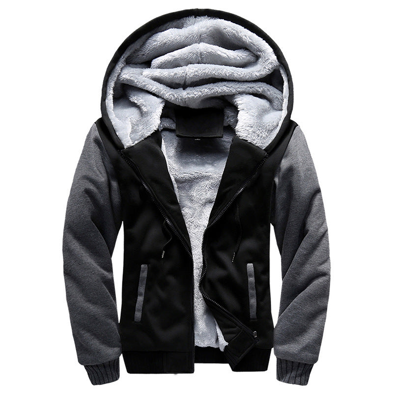 Herren Kapuzenblouson mit dichtem Sherpa-Innenfutter, kontrastierenden Ärmeln und Kordelzug EB
