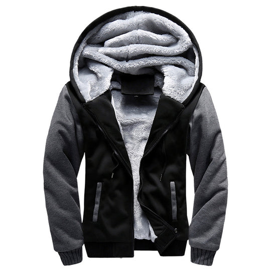 Herren Kapuzenblouson mit dichtem Sherpa-Innenfutter, kontrastierenden Ärmeln und Kordelzug EB