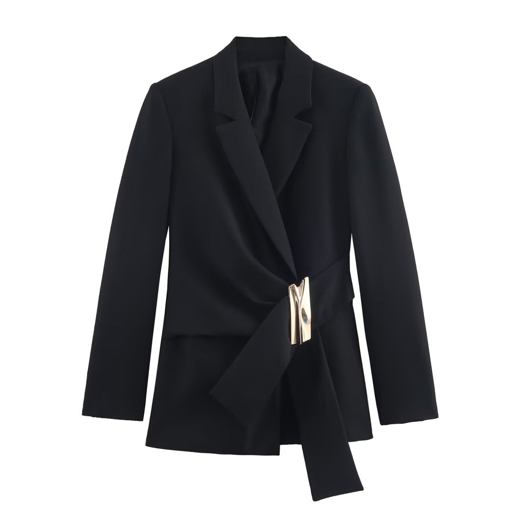 Damen nan elegante High‑Waist Weitbein-Anzughose mit flachem Bund und verdeckter Naht EB