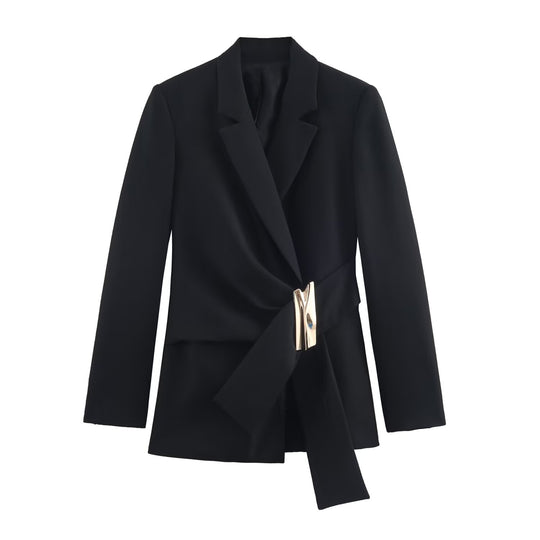 Damen nan elegante High‑Waist Weitbein-Anzughose mit flachem Bund und verdeckter Naht EB