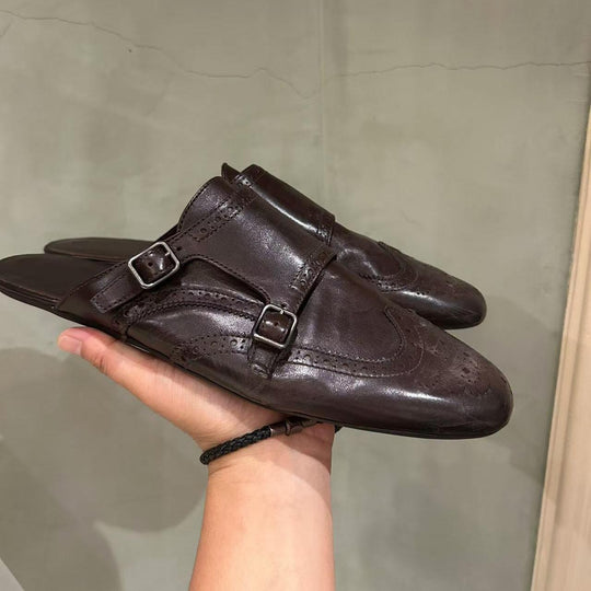 Damen elegante Mokassins mit doppeltem Riemen und feiner Prägung EB