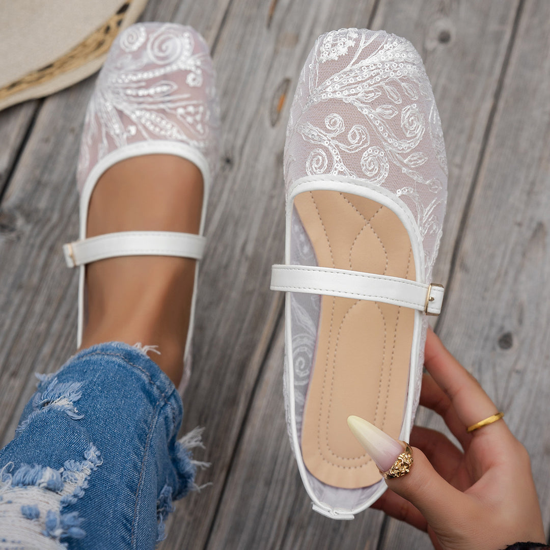 Damen elegante Ballerinas mit floralen Applikationen und rutschfester Sohle EB