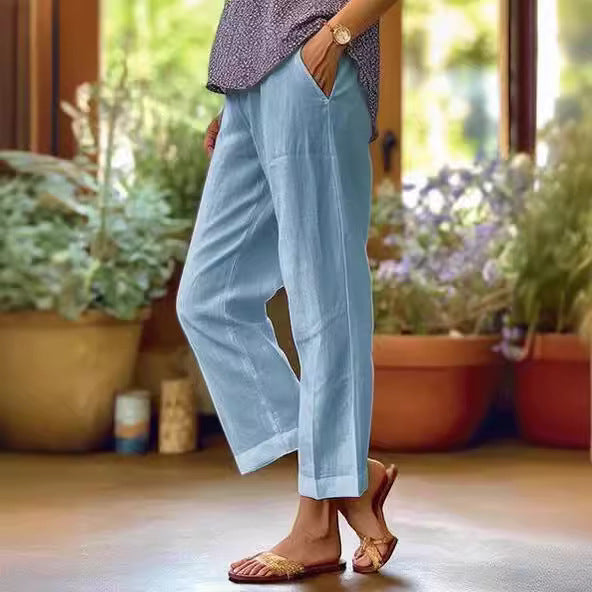 Damen nan lässige Cropped-Hose mit geradem Bein, dezenter Bügelfalte und seitlichen Eingrifftaschen EB