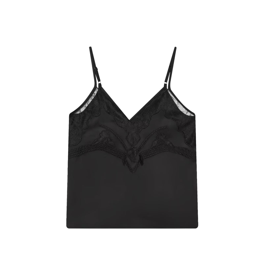 Damen Satin-Wäscheoberteil mit zarten Spitzelementen und verstellbaren Spaghettiträgern EB