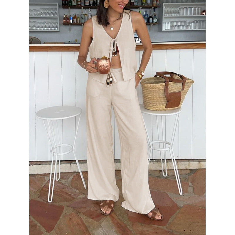 Damen luftiges Sommer-Set mit verstellbarem Kordelzug und lockerer Passform EB