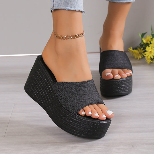 Damen Wedge-Pantoletten mit eleganter Textil-Oberfläche und komfortablem Fußbett EB