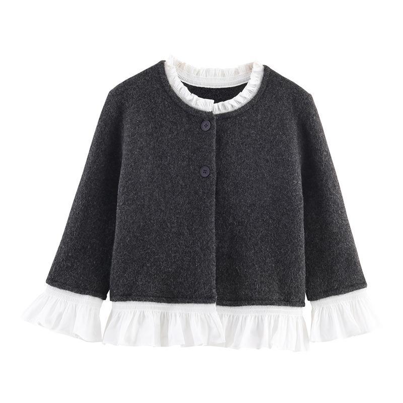 Damen Kurzjacke mit Rüschen und Knopfdetails EB