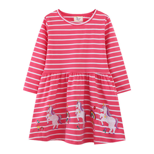 Mädchen Langarmkleid mit verspieltem Einhorn-Design EB