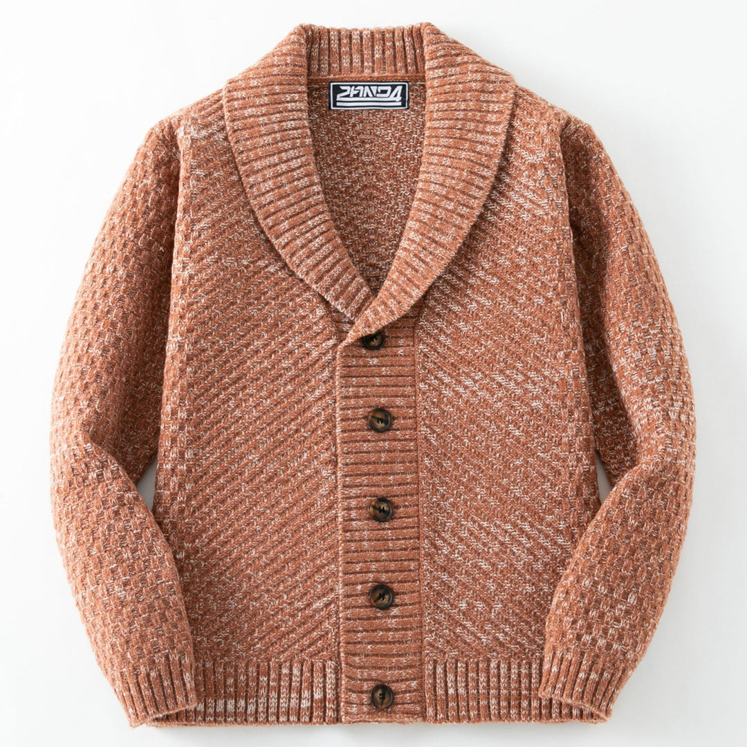 Herren Strickjacke mit großem Schalkragen und strukturiertem Design EB