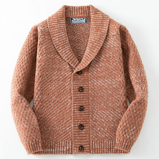 Herren Strickjacke mit großem Schalkragen und strukturiertem Design EB