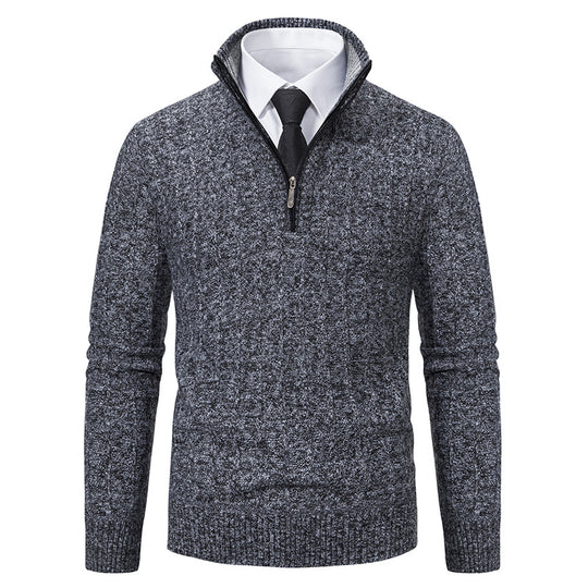Herren nan Halbzip-Strickpullover mit strukturierter Zopfoptik, wärmendem Stehkragen und schmaler Silhouette EB