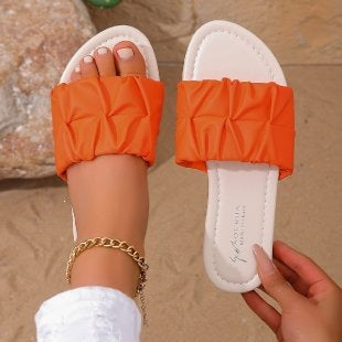 Damen Komfortable Riemchen-Sandalen mit modischem Falten-Design EB