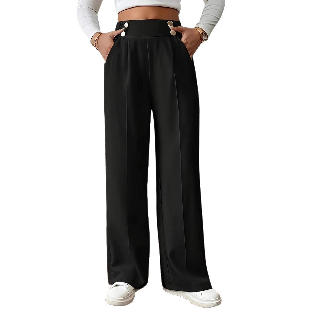Damen Elegante Palazzo-Hose mit schmalem Bund und dekorativen Knöpfen EB