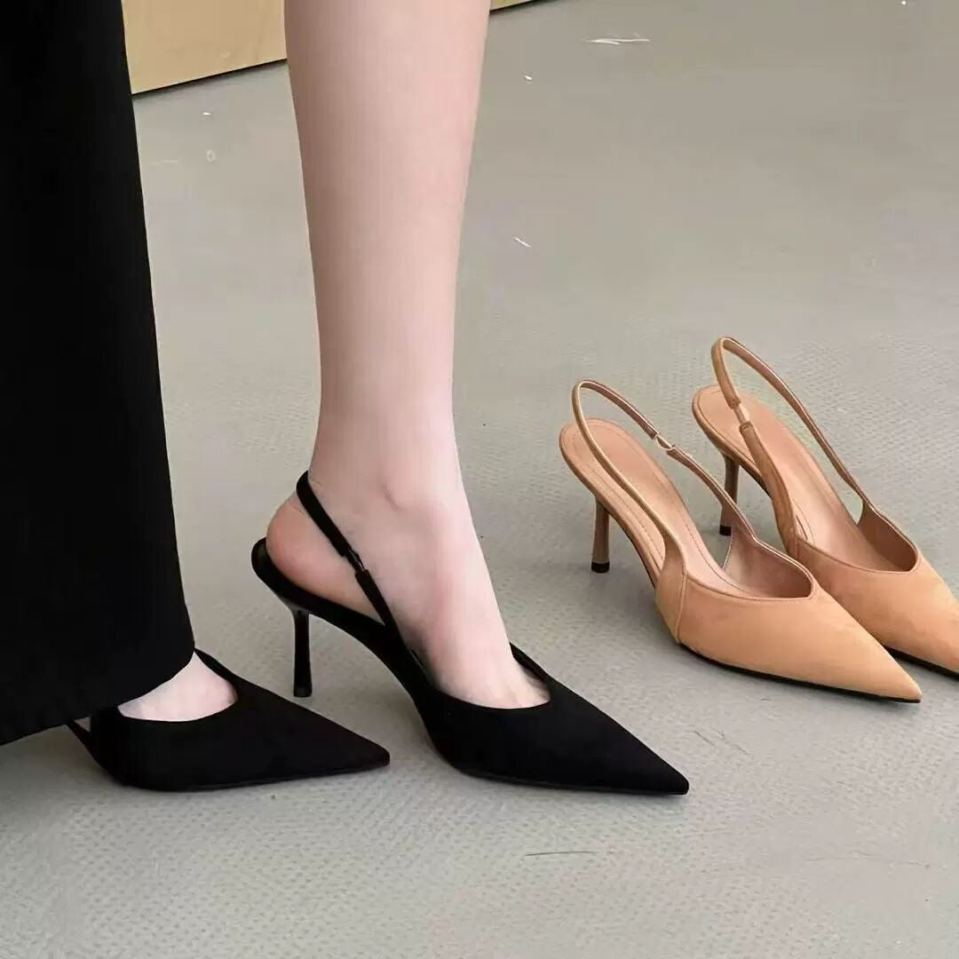 Damen Slingback-Pumps aus Wildleder mit eleganter Spitzform EB