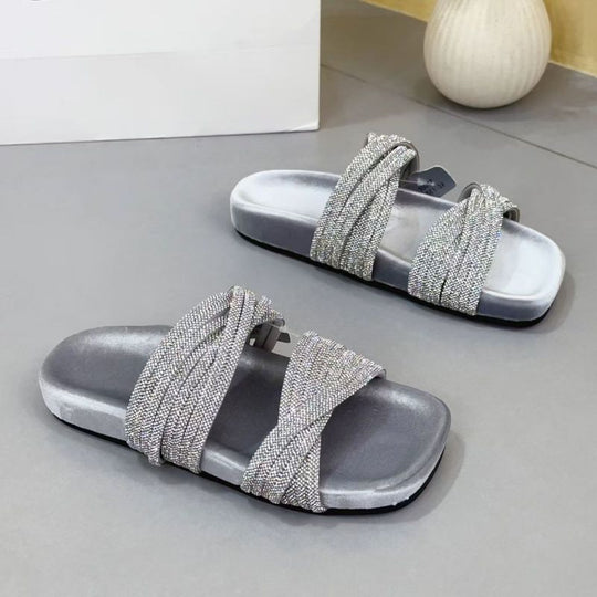 Damen trendige Slipper mit glitzernden Riemen EB