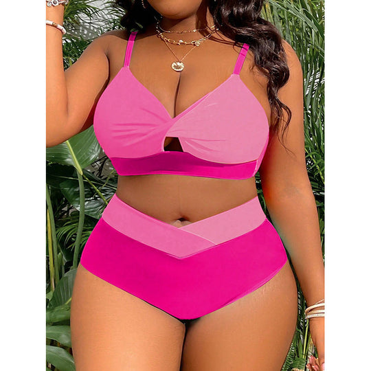 Damen Hochtailliertes Bikini-Set mit modischem Farbblock-Design EB