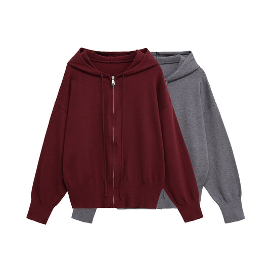 Damen lässige Kapuzenjacke mit Reißverschluss EB