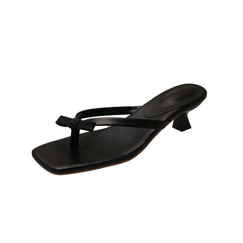 Damen flache Zehentrenner-Sandalen mit elegantem Schleifen-Detail EB