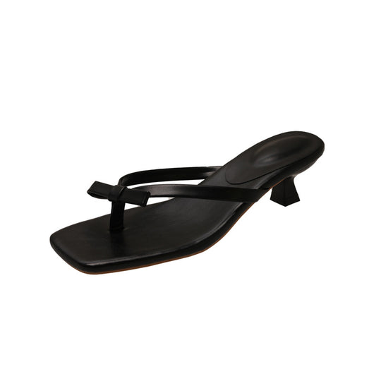 Damen flache Zehentrenner-Sandalen mit elegantem Schleifen-Detail EB