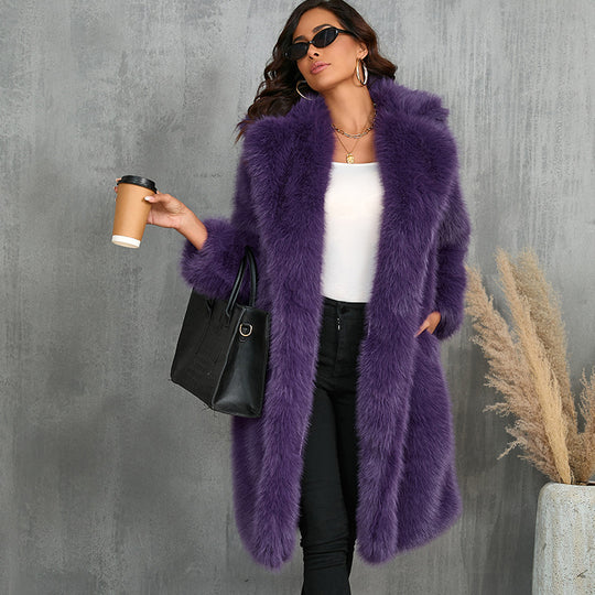 Damen Luxuriöser Kunstfellmantel mit elegantem Schnitt EB