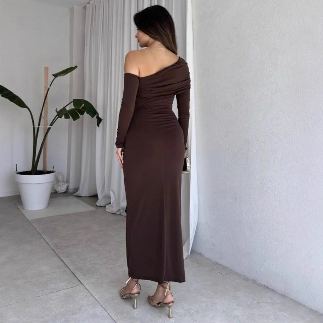 Damen elegantes Wickelkleid mit asymmetrischem Design und raffinierten Drapierungen EB