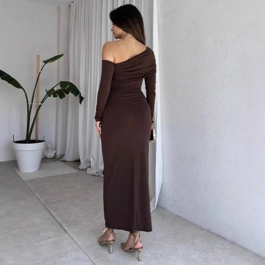 Damen elegantes Wickelkleid mit asymmetrischem Design und raffinierten Drapierungen EB