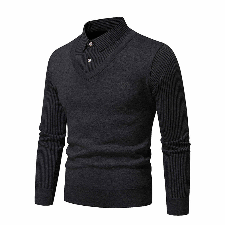 Herren eleganter Strickpullover mit V-Ausschnitt und strukturierten Ärmeln EB