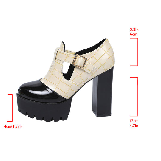 Damen Plateau-Pumps mit modischem Krokoprägungs-Design und verstellbarem Riemen EB