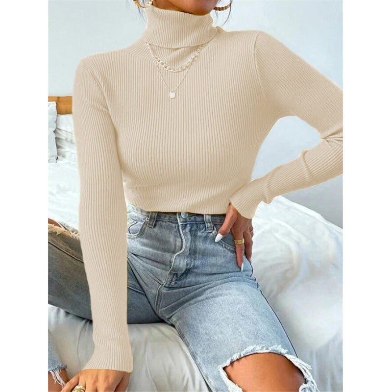 Damen Eleganter Rollkragenpullover mit feiner Rippstruktur EB