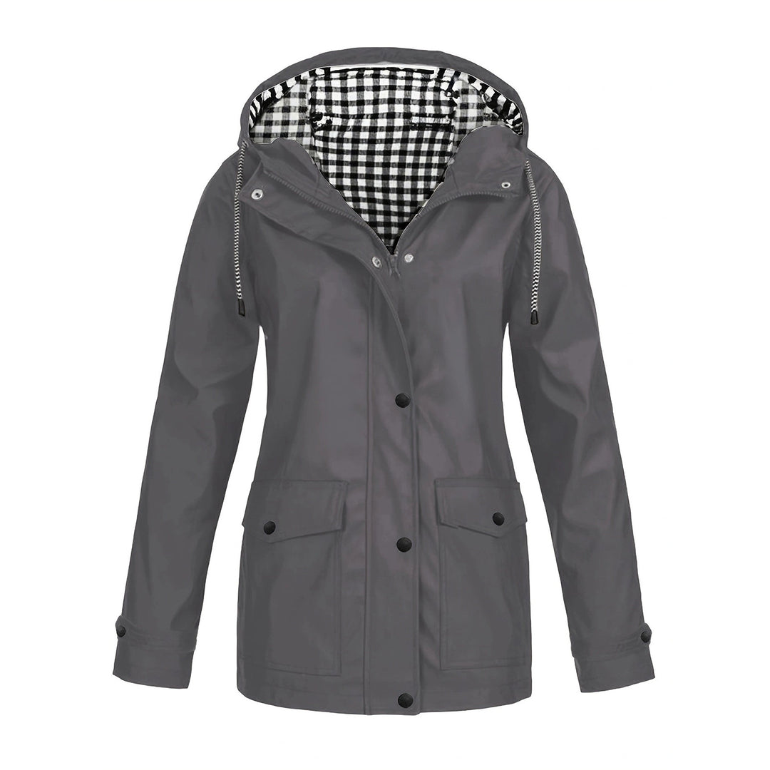 Damen modische Regenjacke mit kontrastierendem Innenfutter und praktischen Taschen EB