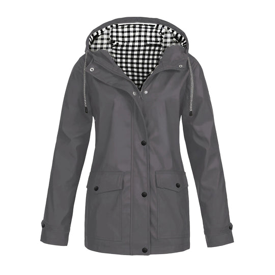 Damen modische Regenjacke mit kontrastierendem Innenfutter und praktischen Taschen EB