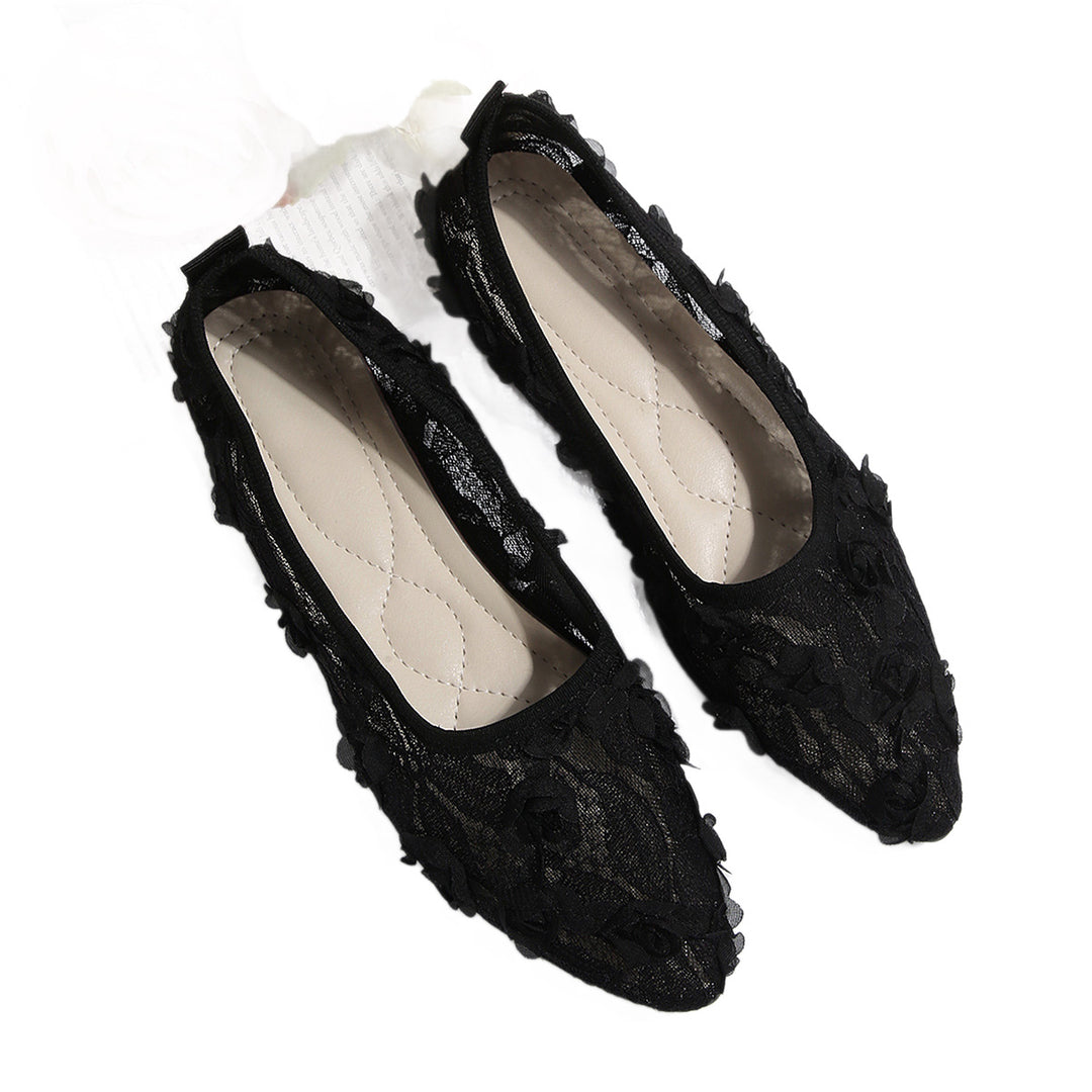 Damen elegante Ballerinas mit floralem Spitzen-Design EB