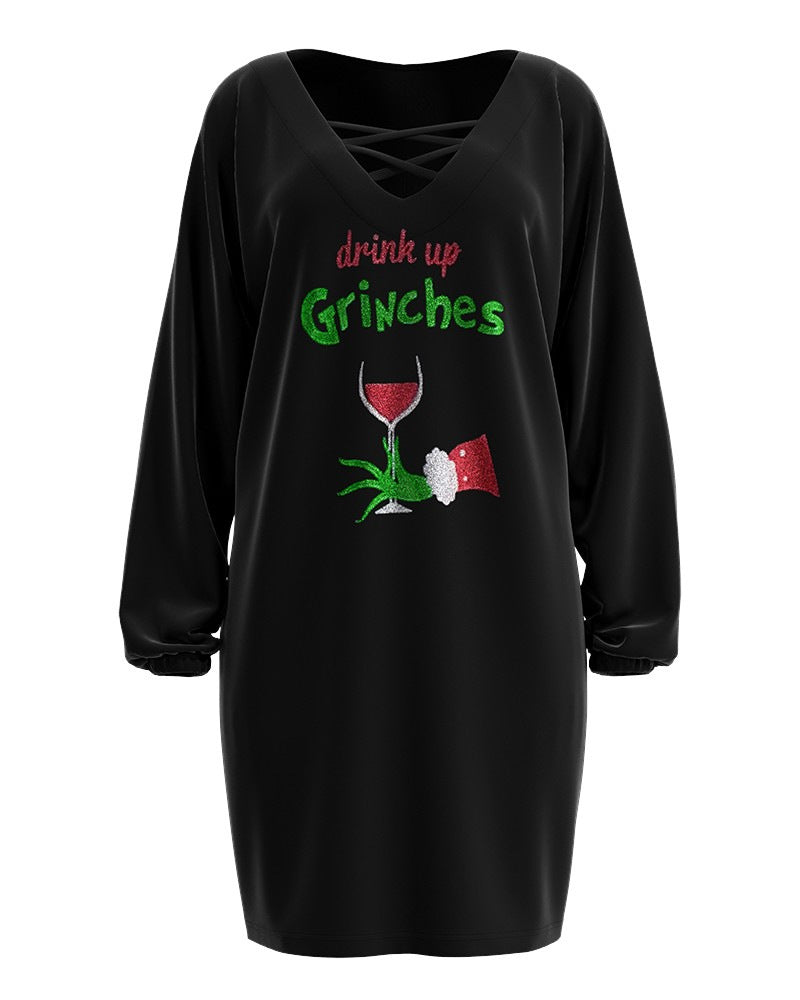 Damen lässiges Weihnachtskleid mit einzigartigem Druckdesign und weitem Schnitt EB