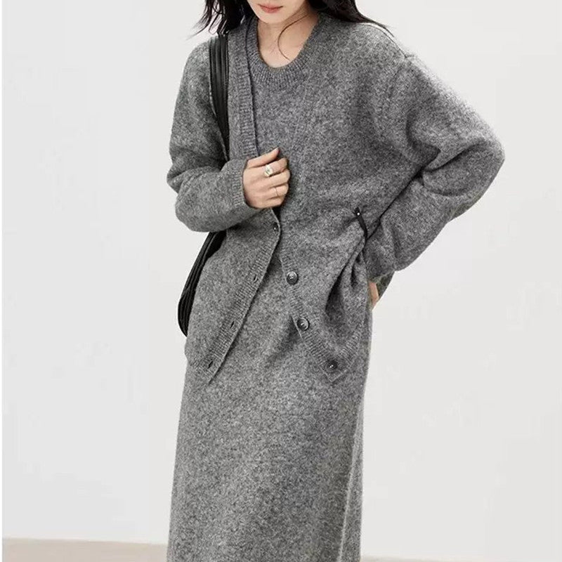 Damen Strickjacke mit knopfen und bequemen langen Ärmeln EB