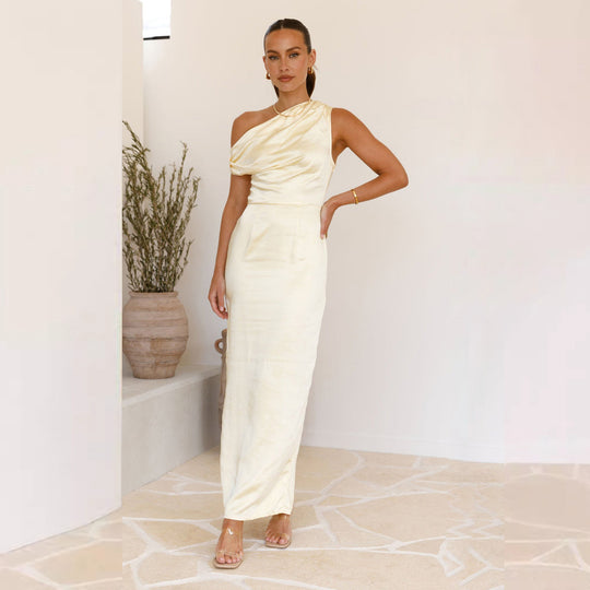 Damen Maxikleid mit asymmetrischem Schnitt und elegantem Oberteil EB