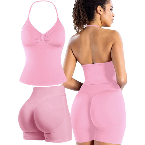 Damen Sportoberteil mit push-up Effekt und figurformenden Shorts EB