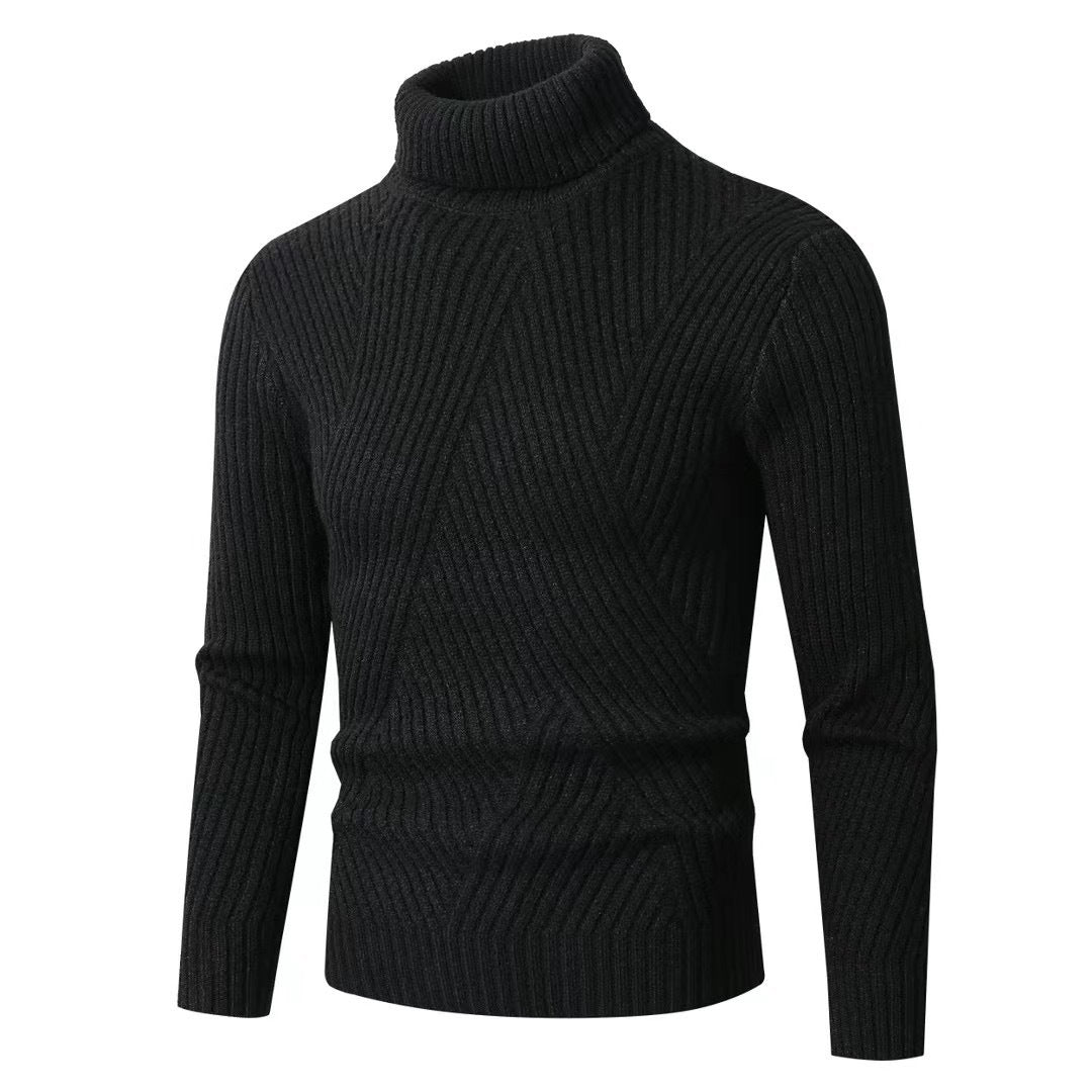 Herren nan strukturierter Rollkragenpullover mit diagonaler Rippstruktur und schlanker Passform EB