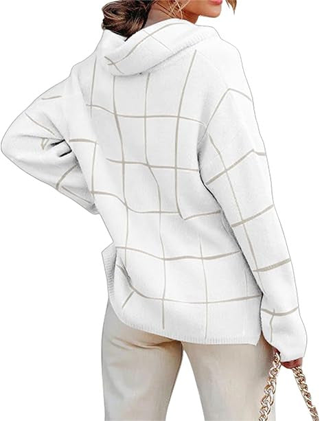 Damen Kariertes Hoodie mit Taschen und lässigem Schnitt EB