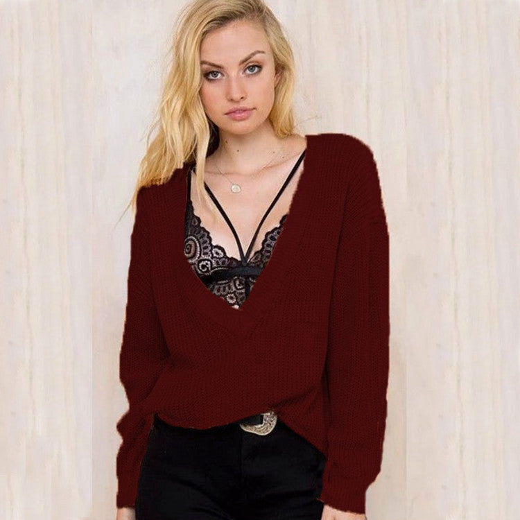 Damen Grobstrickpullover mit V-Ausschnitt und lässigem Schnitt EB