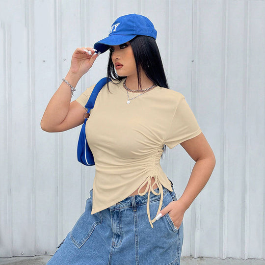 Damen T-Shirt mit seitlichen Riemen und asymmetrischem Schnitt EB
