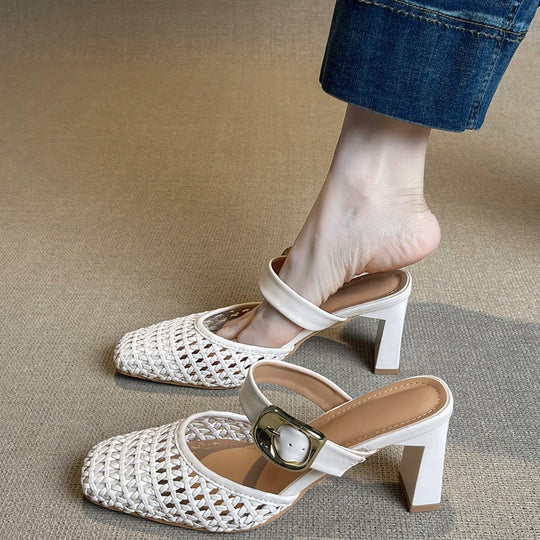 Damen modische Slingback-Pumps mit geflochtenem Design und modischem Schnallenverschluss EB